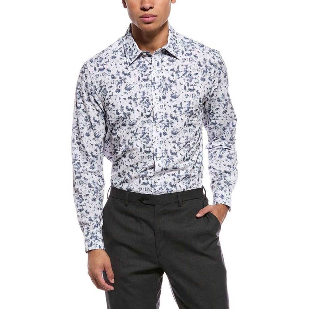 Report Collection Mens 4-Way Printed Woven Sport Shirt, Gray